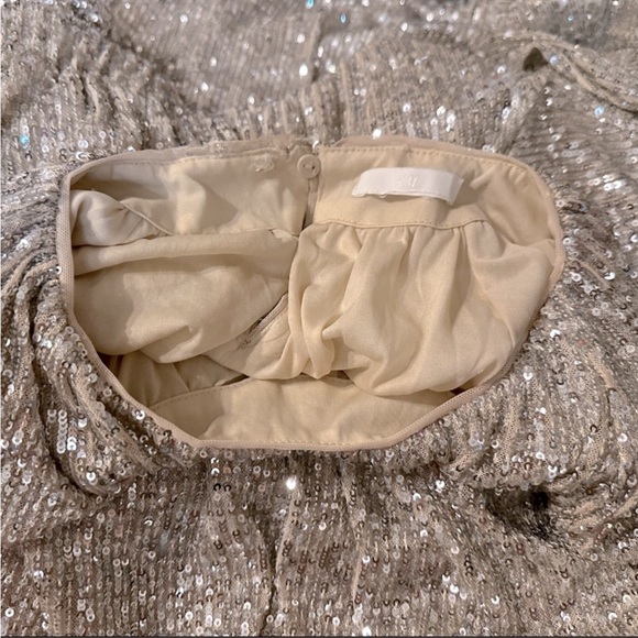 H&M Light Beige/ Silver Sequined Cut Out Back Midi Dress NWOT - Picture 12 of 13